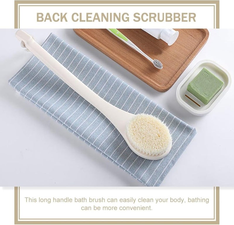 Long Handle Bath Brush with Soft White Bristles for Exfoliating Massage Wet Dry Skin - Image 5